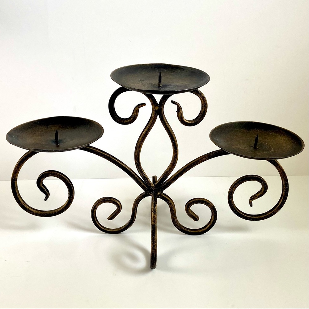 Antiqued Bronze Iron Scroll Candelabra